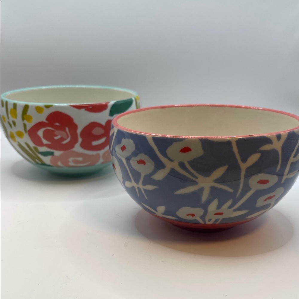 Leah Reena Goren for Anthropologie Floral Ceramic Cereal Bowls - Blue and Coral